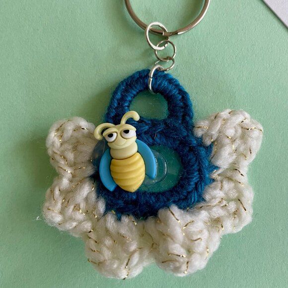 Floral Keychain, Keychain Charm, Crochet Gift, Handmade Backpack Charm - Picture 4 of 7